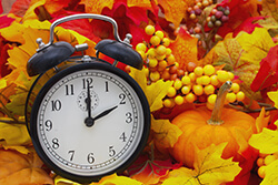 clock among fall leaves