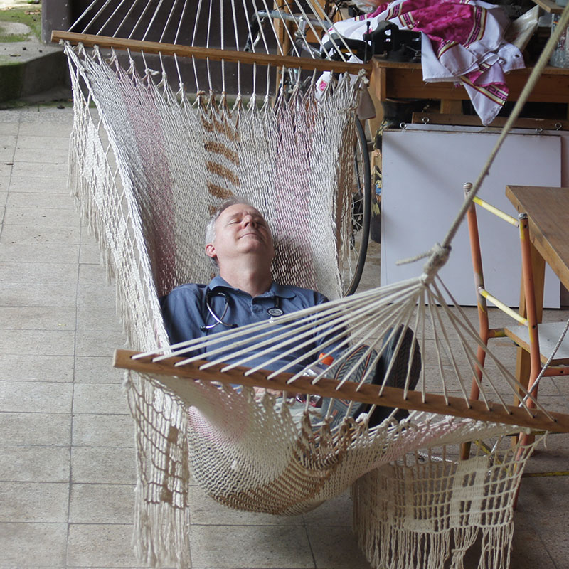 Dr. Fuglestad was one of the members on the medical missions who got sick while in Guatemala, but after a quick rest on the hammock he got back to seeing patients.