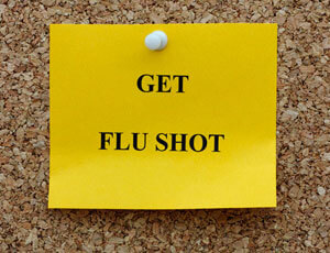 Post it note with "Get Flu Shot" on it.