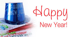 Happy New Year hat and party items.