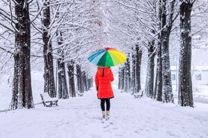 woman walking in snow