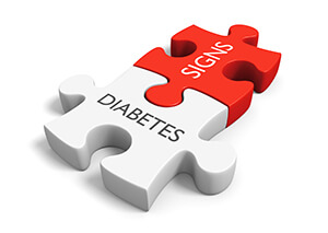 Puzzle pieces that fit to say "diabetes signs"