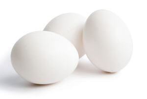 Three white eggs.