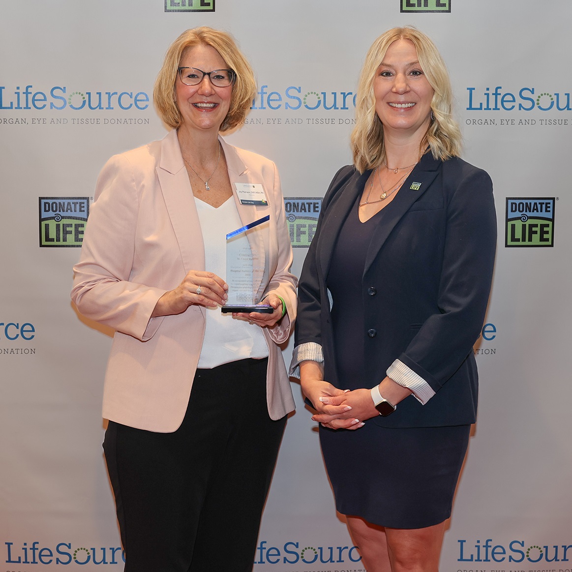 Joy Plamann, CentraCare Chief Operating Officer and St. Cloud Hospital President, and Kelly White, LifeSource CEO at the Donate Life Day event on Saturday, April 15.
