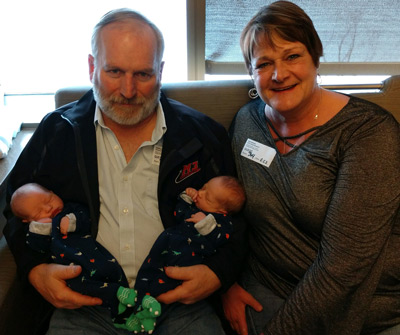 Cindy and Jerry at the birth of their twin grandsons.